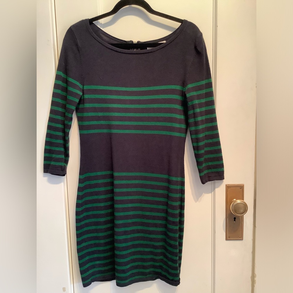 Green & Black Long Sleeve Sweater Dress